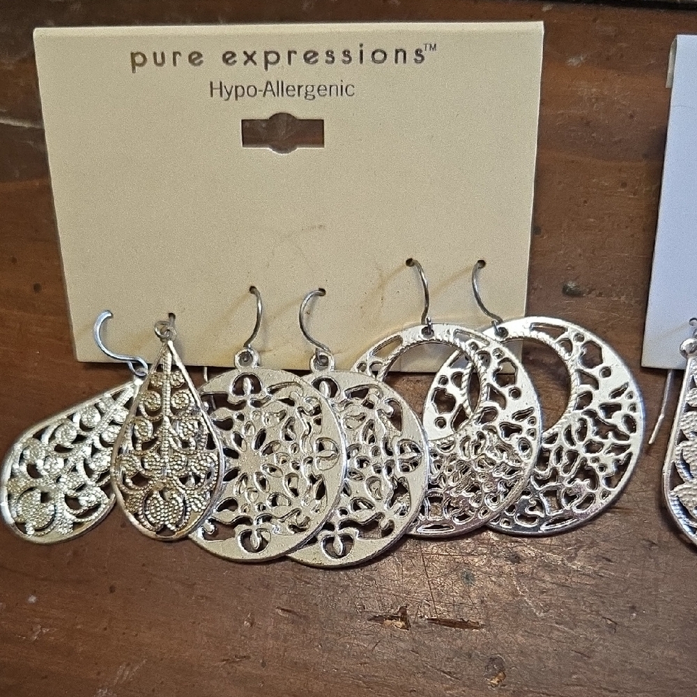 Pure Expressions Silver Filigree Dangle Earrings -set Of 3 NWT 💫 Y2k